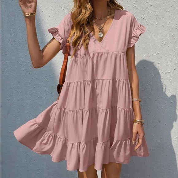 Boho v neck ruffle sleeve smock mini dress - Picture 16 of 16